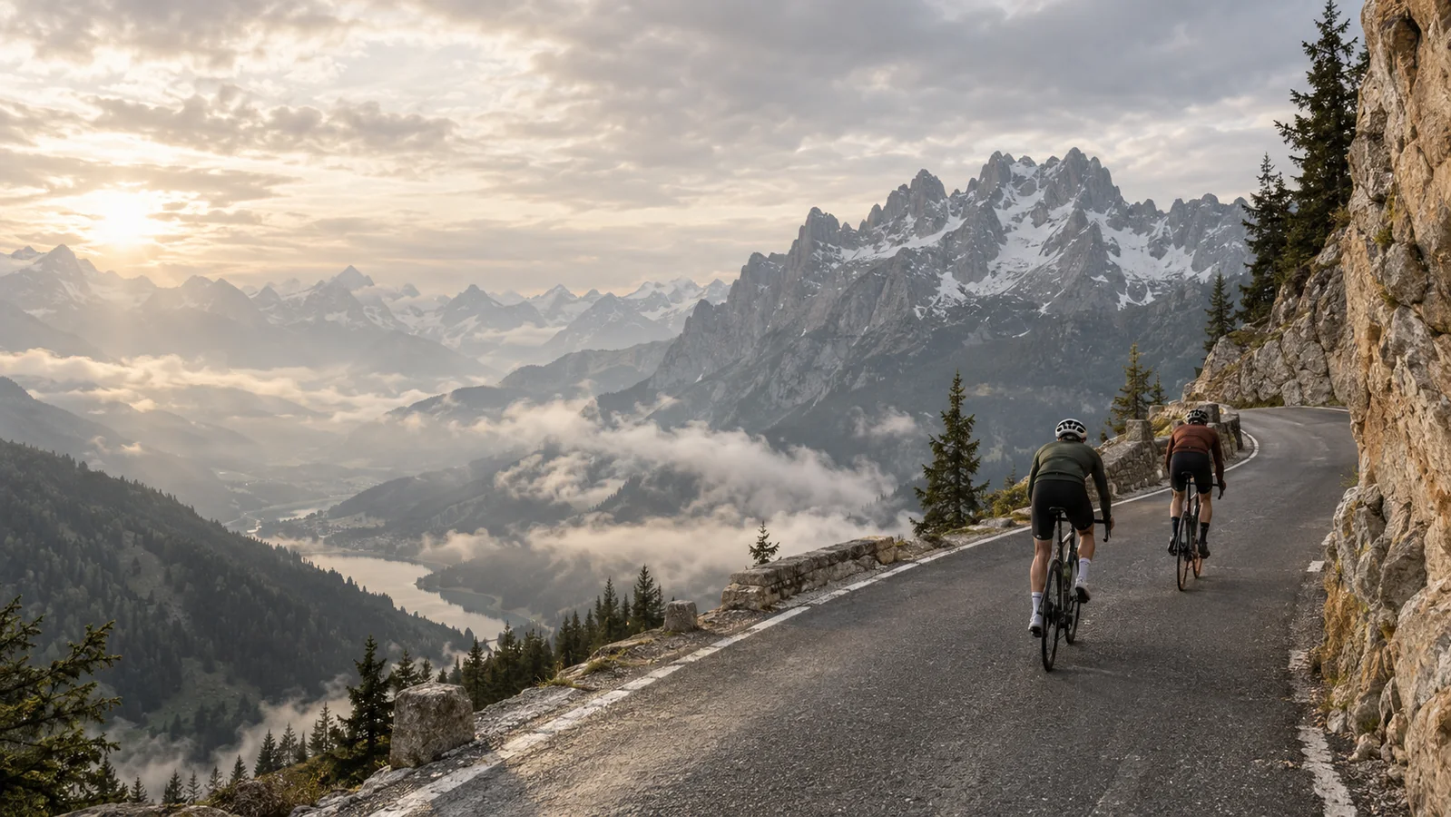 Alpine road and riders