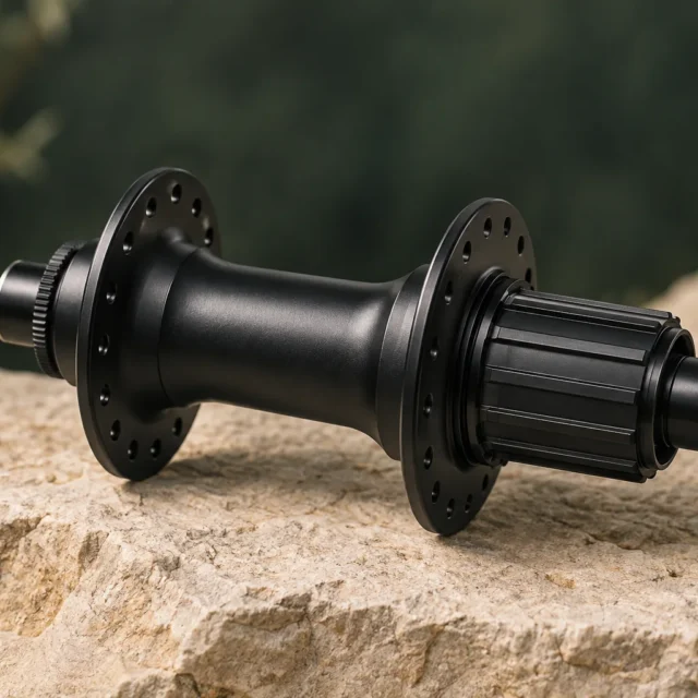 Black hub component on a stone work surface