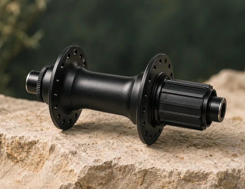 Black hub component on a stone work surface