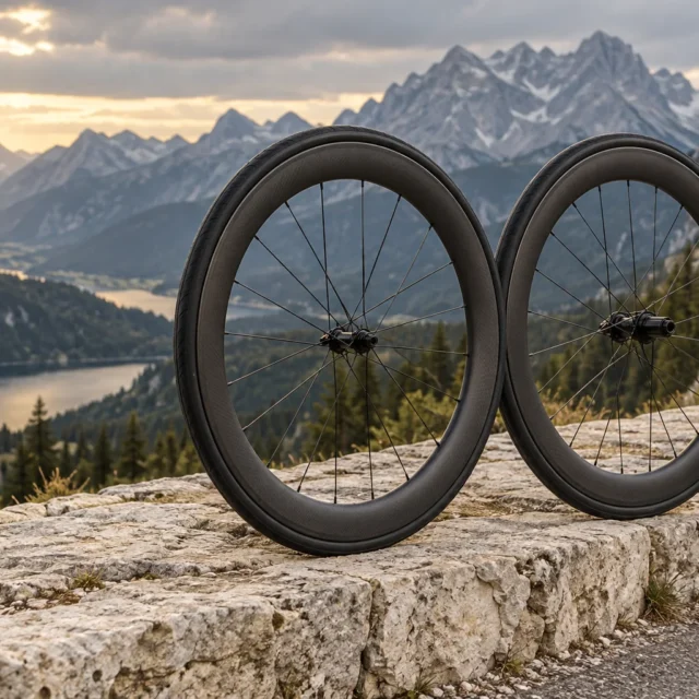 Carbon wheelset on an alpine road
