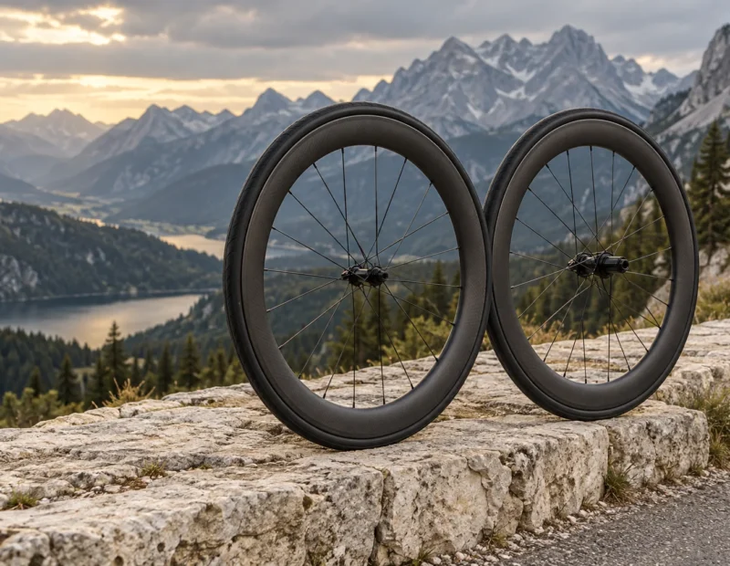 Carbon wheelset on an alpine road